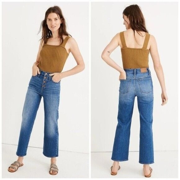 Madewell Denim - Madewell Slim Wide-Leg Crop Jeans in Olympia Wash: Button-Front Edition Size 23